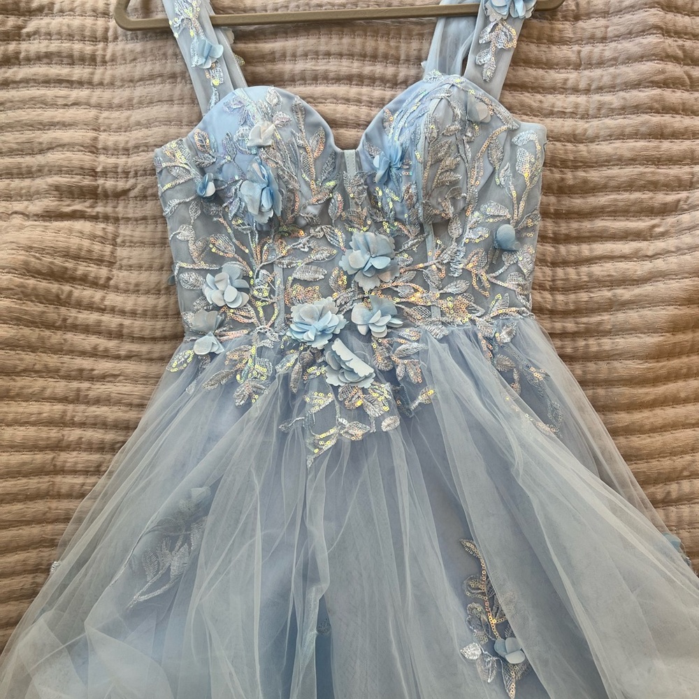 Elegant Blue Floral Kids Dress